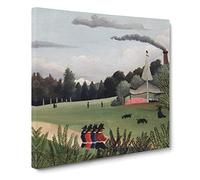 Landscape And Four Young Girls by Henri Rousseau Classic Painting Canvas Wall Art Print Ready to Hang, Framed Picture for Living Room Bedroom Home Office Décor, 14x14 Inch (35x35 cm)
