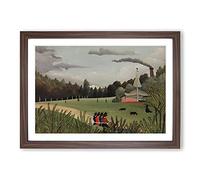 Landscape and Four Young Girls by Henri Rousseau Framed Print | A2 Walnut Framed Wall Art | Ready to Hang | Modern Nature Picture | Living Room Bedroom Lounge Office