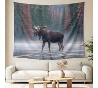 Landscape Animals Tapestry Botanicals Tapestry Wall Hanging Elks Water Woods Tapestries Wall Art for Living Room Bedroom Decorations（126 x 94.5 Inch）