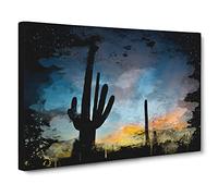 Landscape Arizona Sunrise Cactus No.1 Modern CB Canvas Wall Art Print Ready to Hang, Framed Picture for Living Room Bedroom Home Office Décor, 24x16 Inch (60x40 cm)