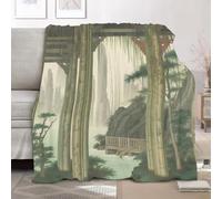 Landscape Art Architecture Fleece Throw Blanket Single 130x150cm, Cozy Plush Bedspreads Blankets for Bed Couch, Green Soft Versatile Flannel Throw Blanket Gift for Women & Children