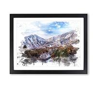 Landscape Aso Kumamoto Japan Mountain No.3 V3 Modern Framed Print | A4 Black Framed Wall Art | Ready to Hang | Modern Landscape Picture | Living Room Bedroom Lounge Office