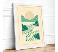 Landscape at Daylight Minimalist Framed Wall Art Print A4 (29.7×21cm) White, Wall Decor for Living Room, Bedroom, Office & Home, Ready to Hang, Art Gift