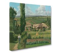 Landscape At Les Patis by Camille Pissarro Canvas Print | Gallery Wrapped 30mm Frame Wall Art | 14x14 inches | Ready to Hang | Impressionist Landscape Picture | Living Room Bedroom Lounge Office