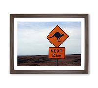 Landscape Australia Kangaroo Sign Modern Framed Print | A2 Walnut Framed Wall Art | Ready to Hang | Modern Nature Picture | Living Room Bedroom Lounge Office