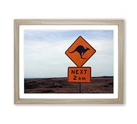 Landscape Australia Kangaroo Sign Modern Framed Print | A3 Oak Framed Wall Art | Ready to Hang | Modern Nature Picture | Living Room Bedroom Lounge Office
