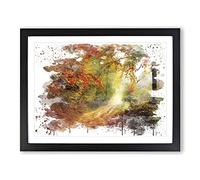 Landscape Autumn Fall Woodland Forest V3 Modern Framed Wall Art Print, Ready to Hang Picture for Living Room Bedroom Home Office Décor, Black A4 (34 x 25 cm)