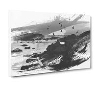 Landscape Baiona Spain Sunset & Birds V1 Canvas Print | Gallery Wrapped 30mm Frame Wall Art | 24x16 inches | Ready to Hang | Modern Landscape Picture | Living Room Bedroom Lounge Office