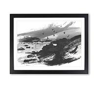 Landscape Baiona Spain Sunset & Birds V1 Modern Framed Print | A2 Black Framed Wall Art | Ready to Hang | Modern Landscape Picture | Living Room Bedroom Lounge Office