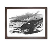 Landscape Baiona Spain Sunset & Birds V1 Modern Framed Print | A2 Walnut Framed Wall Art | Ready to Hang | Modern Landscape Picture | Living Room Bedroom Lounge Office