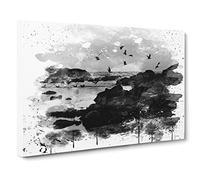 Landscape Baiona Spain Sunset & Birds V4 Canvas Print | Gallery Wrapped 30mm Frame Wall Art | 24x16 inches | Ready to Hang | Modern Landscape Picture | Living Room Bedroom Lounge Office