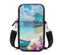 Landscape Beach Sail Boat Small Crossbody Bag Adjustable Mobile Phone Bags Wallet Pouch Shoulder for Women Men