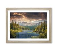 Landscape Beautiful Mountain Scene Modern Framed Wall Art Print, Ready to Hang Picture for Living Room Bedroom Home Office Décor, Oak A4 (34 x 25 cm)