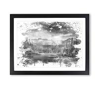 Landscape Beautiful Mountain Scene V4 Modern Framed Wall Art Print, Ready to Hang Picture for Living Room Bedroom Home Office Décor, Black A4 (34 x 25 cm)