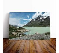 Landscape Bergsee Mountain and Lake Switzerland Canvas Print | Gallery Wrapped 30mm Frame Wall Art | 24x16 inches | Ready to Hang | Contemporary Landscape Picture | Living Room Bedroom Lounge Office