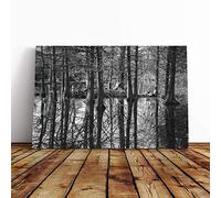 Landscape Black and White Forest and Lake Canvas Print | Gallery Wrapped 30mm Frame Wall Art | 20x14 inches | Ready to Hang | Modern Landscape Picture | Living Room Bedroom Lounge Office