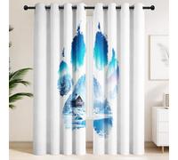 Landscape Blackout Curtains for Outdoor Theme, Window Drapes with Eyelet, Bear Paw Prints Aurora Print, Thermal Insulated Curtains Serene Wilderness, Blue W 90" x L 90" 2 Panels