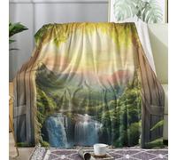 Landscape Blanket Super King Size, Waterfall Fleece Throw Blanket for Bed Sofa Couch, Soft Cozy Flannel, Extra Large 230x270 cm, Decor & Gifts (S38)