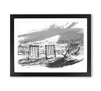 Landscape Brighton Beach Deckchairs V1 Modern Framed Wall Art Print, Ready to Hang Picture for Living Room Bedroom Home Office Décor, Black A4 (34 x 25 cm)