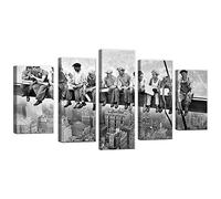 Landscape Canvas Home Decor Poster Black And White Photo Charles Ebbets Picture Vintage Style New York Skyscraper Lunch Workers HD Printed for Living Room (16x24x2,16x32inx2,16x40inx1, Framed)