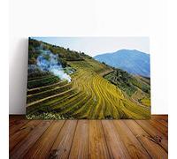 Landscape China Rice Terraces Canvas Print | Gallery Wrapped 30mm Frame Wall Art | 20x14 inches | Ready to Hang | Modern Landscape Picture | Living Room Bedroom Lounge Office
