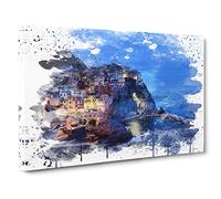 Landscape Cinque Terre Italy (2) V3 Canvas Print | Gallery Wrapped 30mm Frame Wall Art | 30x20 inches | Ready to Hang | Modern Landscape Picture | Living Room Bedroom Lounge Office
