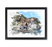 Landscape Cinque Terre Italy No.1 V3 Modern Framed Print | A4 Black Framed Wall Art | Ready to Hang | Modern Nature Picture | Living Room Bedroom Lounge Office