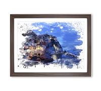 Landscape Cinque Terre Italy No.2 V3 Modern Framed Print | A3 Walnut Framed Wall Art | Ready to Hang | Modern Nature Picture | Living Room Bedroom Lounge Office