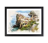 Landscape Cinque Terre Italy No.3 Modern FC Framed Print | A2 Black Framed Wall Art | Ready to Hang | Modern Nature Picture | Living Room Bedroom Lounge Office