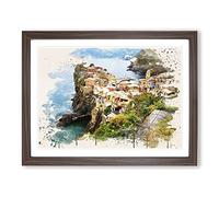 Landscape Cinque Terre Italy No.3 Modern FC Framed Print | A4 Walnut Framed Wall Art | Ready to Hang | Modern Nature Picture | Living Room Bedroom Lounge Office
