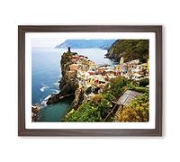 Landscape Cinque Terre Italy No.3 Modern Framed Print | A4 Walnut Framed Wall Art | Ready to Hang | Modern Nature Picture | Living Room Bedroom Lounge Office
