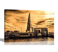 Landscape Cloudy Sky Shard in London Canvas Prints Wall Art Pictures Framed Hanging Artwork Office Living Room Posters 30 x 20cm (12 x 8 inches) A4
