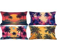 Landscape Cushion Covers 60x80 Modern And Simple Outdoor Cushions Waterproof Linen Set of 4 Rectangle Decorative Pillows with Smooth Invisible Zip, Livingroom Summer Outdoor Patio Garden Bench 7w-79