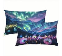 Landscape Cushion Covers 70 x 90 cm, Velvet Aurora Cushions Waterproof, Soft Comfort Decorative Throw Pillowcases for Sofa, Bed, Car - Set of 2 Pillow Covers, Ideal Home Decor for All Seasons S5-339