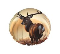 Landscape Deer Shower Cap Reusable Waterproof Shower Bonnet for Women Men Elastic Band Bath Hair Hat Double Layered Washable Bath Cap for All Hairstyles, Travel-Friendly