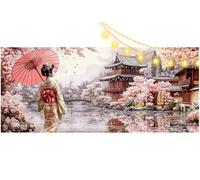 Landscape Diamond Art Japanese Woman Diamond Painting Kit, Gem Art Kits Adults, 5D DIY Crystal Embroidery Pictures Arts and Crafts for Adults, Large Canvas Paintings for Home Decor 24x12 Inch m1073