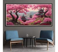 Landscape Diamond Art Kits Adults, DIY 5D Large Diamond Painting Pink Tree Crystal Art Kits 11.8 x 31.5 Inch, Embroidery Cross Stitch Canvas Painting by Numbers for Home Wall Decor Gifts (RD11)