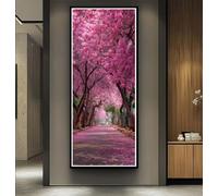 Landscape Diamond Art Kits Adults Large 5D Cherry Blossom Path Diamond Painting Kits, DIY Full Drill Crystal Art Craft Rhinestone Embroidery Cross Stitch for Adults 27.6x55 Inch/70x140 cm -LR1106
