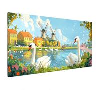 Landscape Diamond Painting Kits, Swan Large Diamond Art for Adults, 5D Full Drill Diamonds Painting Crystal Art Embroidery Kit, DIY Gem Arts Paintings Set for Gifts, Room Home Decor 80x30cm Model,F-5