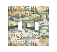 Landscape Double Light Switch Cover Plate, Nature Vintage Animals Hills None Green Plastic Standard Size Wall Switch Plates Accents for Living Room Bedroom Home Office Decor