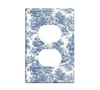 Landscape Duplex Outlet Covers Wall Plate, Classic Rustic Trees Houses None Blue Plastic Standard Size Decorative Receptacle Outlet Covers for Home Living Room New Apartment Decor