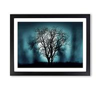 Landscape Dusky Blue Tree Scene Modern Framed Print | A3 Black Framed Wall Art | Ready to Hang | Modern Floral Picture | Living Room Bedroom Lounge Office