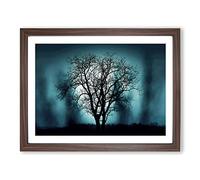 Landscape Dusky Blue Tree Scene Modern Framed Print | A4 Walnut Framed Wall Art | Ready to Hang | Modern Floral Picture | Living Room Bedroom Lounge Office