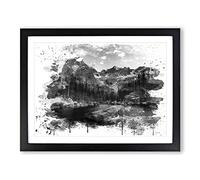 Landscape Eagle Peak Mountain Forest & Lake V4 Modern Framed Print | A2 Black Framed Wall Art | Ready to Hang | Modern Animal Picture | Living Room Bedroom Lounge Office