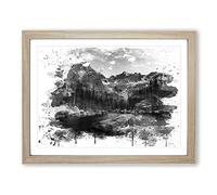 Landscape Eagle Peak Mountain Forest & Lake V4 Modern Framed Print | A3 Oak Framed Wall Art | Ready to Hang | Modern Animal Picture | Living Room Bedroom Lounge Office