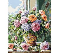 Landscape Embroidery Cross Stitch Kits,Flower pots Blooming in Front of The Door,Counted Embroidery Needlework for Adults Beginners Kids,Christmas Gifts Wall Art,16x20in