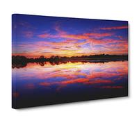 Landscape Evening Sunset Lake No.3 Modern Canvas Wall Art Print Ready to Hang, Framed Picture for Living Room Bedroom Home Office Décor, 30x20 Inch (76x50 cm)