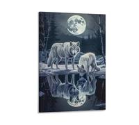 Landscape Fantasy Snow Moon Wild Animals White Wolf Poster Canvas Wall Art Posters & Prints Paintings Wall Decor for Bedroom Living Room Decor for Mens Women Framed Unframed 12x18inch(30x45cm)