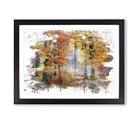 Landscape Forest in the Autumn V3 Modern Framed Print | A2 Black Framed Wall Art | Ready to Hang | Modern Landscape Picture | Living Room Bedroom Lounge Office
