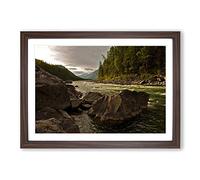 Landscape Forest Mountain Stream (2) Framed Print | A2 Walnut Framed Wall Art | Ready to Hang | Modern Landscape Picture | Living Room Bedroom Lounge Office